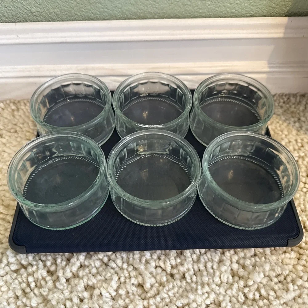 6 Vintage Mason Jar Style Mini Custard Dessert Bowls 4oz - Clear Glass Dish
